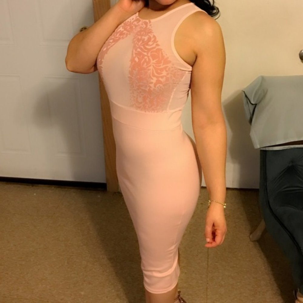 TAY NUDE FLOCK DETAIL MIDI DRESS